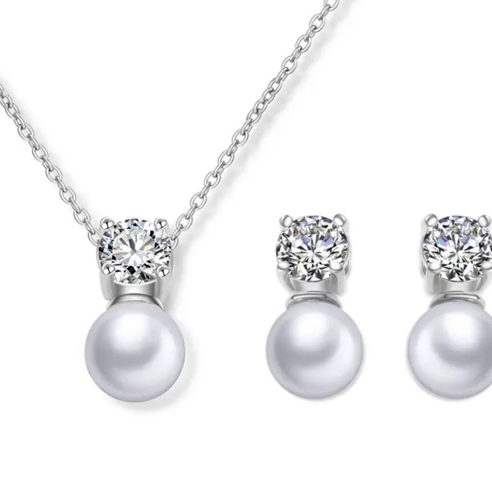 Pearl Stud Earrings Necklace Set for Women - Picture 1 of 5